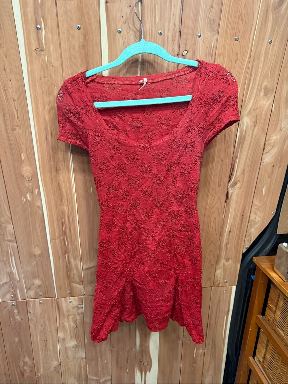 Red Slip Lined Lace Short Sleeve Scoop Neck Dress - Free People
